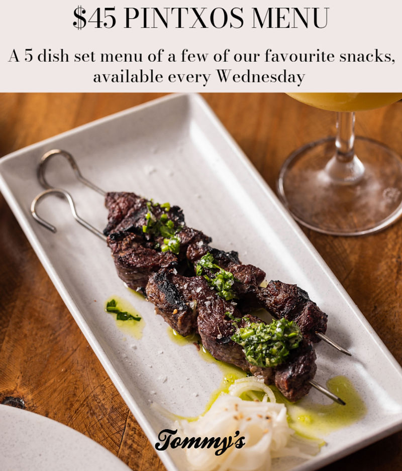Tommy's Pintxos menu selection with corn ribs and skewers